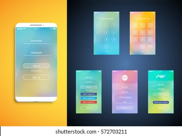 Simple and colorful UI set for smartphones - Login screen, vector ilustration