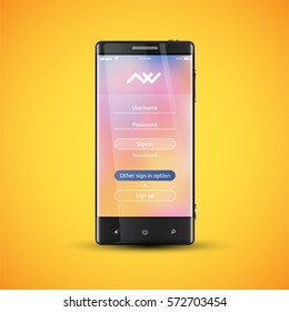 Simple and colorful UI set for smartphones - Login screen, vector ilustration