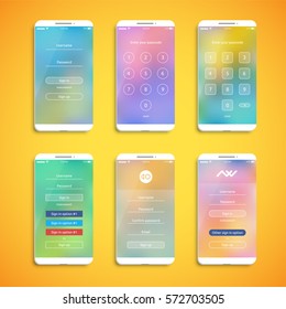 Simple and colorful UI set for smartphones - Login screen, vector ilustration