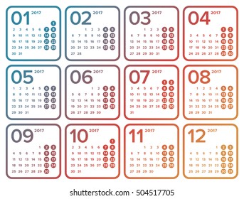 Simple colorful universal calendar for 2017. The calendar not contain any words or letters, digits only