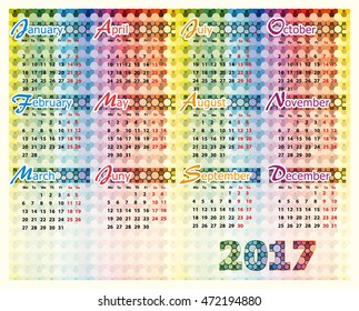 Simple colorful vector calendar of 2017 year