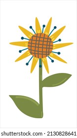 Sencillo girasol de flores vectoriales de color en estilo plano. Ánimo de primavera para tus diseños. Será una decoración para tarjetas, pegatinas, invitaciones, saludos, empaque y más.