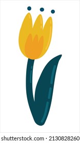 Simple colorful vector flower tulip in flat style. Spring mood for your designs. Will be a decoration for cards, stickers, invitations, greetings, packaging and more.