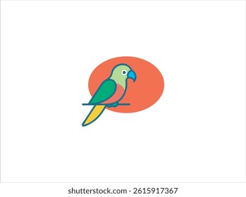 Simple, colorful vector graphic of a green parrot. 