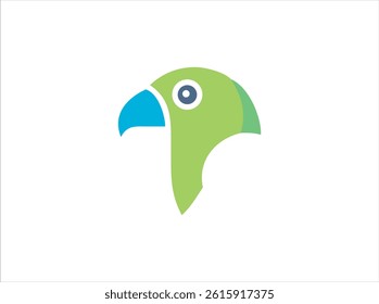 Simple, colorful vector graphic of a green parrot. 