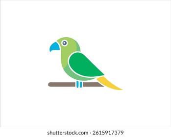 Simple, colorful vector graphic of a green parrot. 