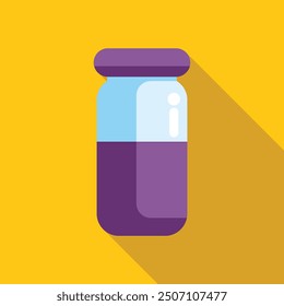 Simple and colorful vector illustration of a glass jar with a purple lid, filled with jam