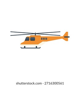 Simples ilustração colorida vetorial de um helicóptero laranja voando no ar, vista lateral