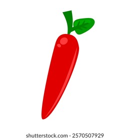 A simple and colorful vector illustration of a red chili pepper with a green stem and leaf, symbolizing spice, heat, and flavor.