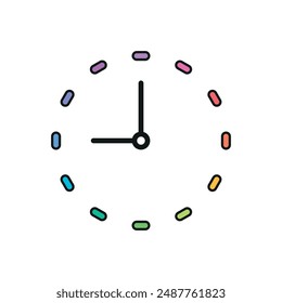 Reloj de pared simple y colorido. esfera del reloj analógico sobre fondo blanco