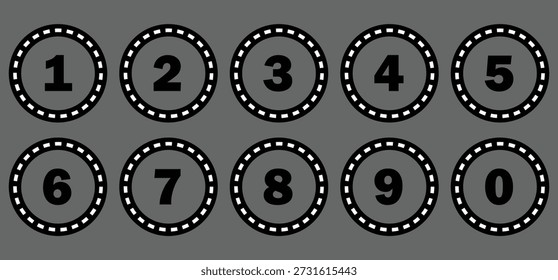 einfache Färbung und schwarze Zahlen Symbol mit Färbung Umrisskreis. von 0 bis 9. Vektorgrafik