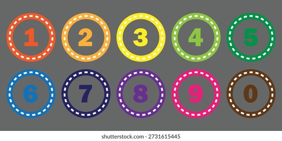 einfache Färbung und schwarze Zahlen Symbol mit Färbung Umrisskreis. von 0 bis 9. Vektorgrafik