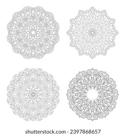 Simple coloring book 4 Mandala bundle Design vector file