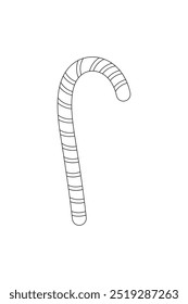 Simple coloring book, caramel cane, new year christmas black and white, line drawing on white background.
