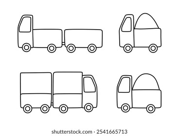 Simple coloring book for kids with different trucks.