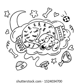 Simple coloring book for kids Dog sleeping on a cloud