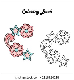 Simple coloring book for kids. Education game. Vector illustration. Flowers and star