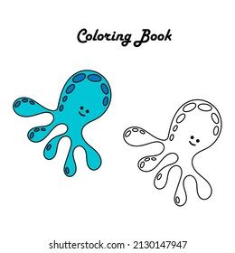Simple coloring book for kids. Education game. Vector illustration, Underwater world, octopus