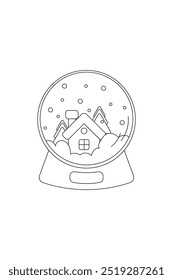Simple coloring book, snow globe, new year christmas black and white, line drawing on white background.