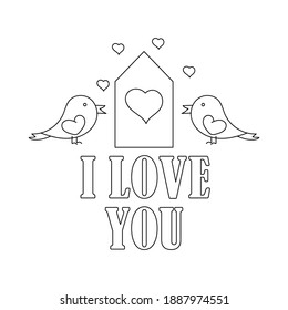 Simple Coloring Book, Valentine's Day Greeting Card design, wedding. The Inscription I Love You.