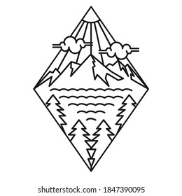 Simple coloring mountain landscape sea design