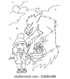 The simple coloring on Halloween theme made by hand drawing with black pencil on a white background