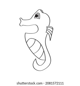Página de coloreado simple. Colorante Boceto lineal blanco y negro de caballo de mar para libro de colores, página