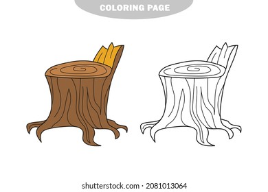 Simple coloring page. Coloring Book or Page Cartoon Illustration of Funny Stump for Children. Color and black and white version