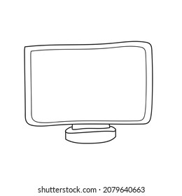 Página de coloreado simple. Libro de Colores para niños, Monitor de computadora en blanco. Estilo dibujado a mano