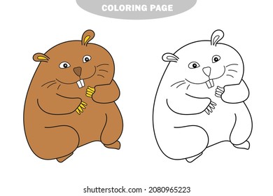 Página de coloreado simple. Libro de colores para los niños, Hamster en blanco. Versión en color y en blanco y negro