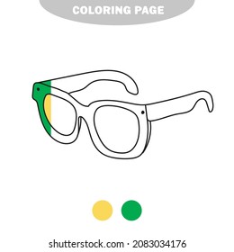 Simple coloring page. Coloring book for children, Sunglasses on white. Half painted picture with color samples