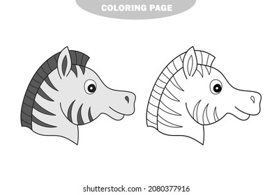 Simple coloring page. Coloring book for kids - zebra layout for game vector illustration on white. Color and black and white version