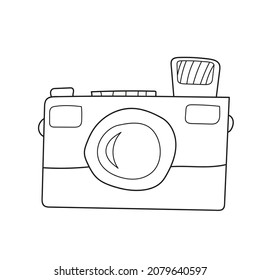 Simple coloring page. Camera. Line art. Line icon. Coloring pages for children. Black and white vector illustration for coloring book.