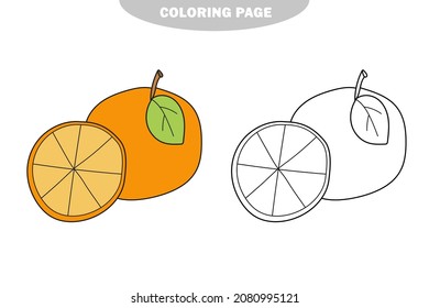Einfache Farbseite. Cartoon-orangefarbenes Farbbuch. Vektorgrafik für Kinder. Farbe und Weiß