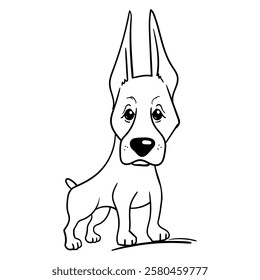 A simple coloring page for children with a Doberman puppy. Vector linear black and white drawing of a dog for children's book, sticker, sticker