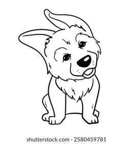 A simple coloring page for children with a German Shepherd puppy. Vector linear black and white drawing of a dog for children's book, sticker, sticker