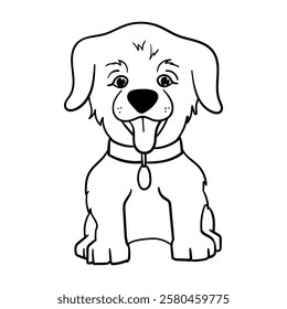 A simple coloring page for children with a Labrador puppy. Vector linear black and white drawing of a dog for children's book, sticker, sticker