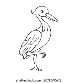 Simple coloring page. Cute funny cartoon style coloring bird illustration. Stork, heron