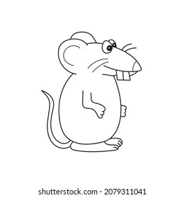 Simple coloring page. A cute gray rat is sitting - linear vector illustration for coloring. Outline