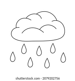 Simple coloring page. Cute raining cloud. Vector black and white coloring page for kids