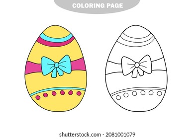 Simple coloring page. Decoration easter egg. Coloring book for kids. Hand drawn vector illustration. Color and black and white version
