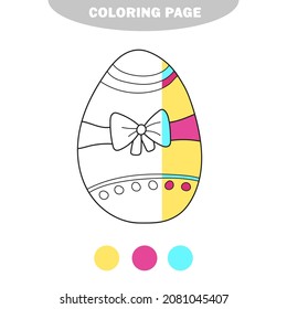 Simple coloring page. Decoration easter egg. Coloring book for kids. Hand drawn vector illustration. Half painted picture with color samples