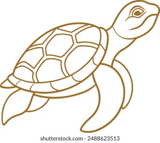 A simple coloring page drawing of a sea turtle with intricate patterns on its shell, such as circles