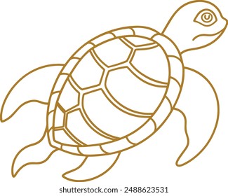 A simple coloring page drawing of a sea turtle with intricate patterns on its shell, such as circles
