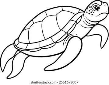 A simple coloring page drawing of a sea turtle with intricate patterns on its shell such as