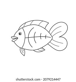 Simple coloring page. Drawing worksheet for preschool kids with easy gaming level - Fish