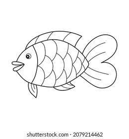 Simple coloring page. Drawing worksheet for preschool kids with easy gaming level - Fish