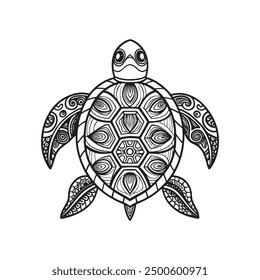 Simple Coloring Page Drawing-of a sea turtle Vector, Illustration, Sketching 