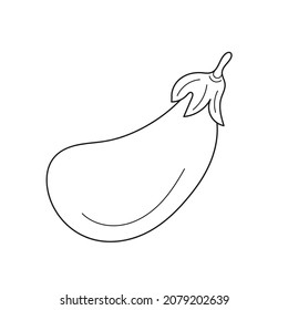 Simple coloring page. Eggplant, the coloring book for kids. Black and white line art