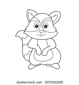 Simple coloring page. Forest animal raccoon doodle cartoon simple illustration. Kids drawing style coloring page